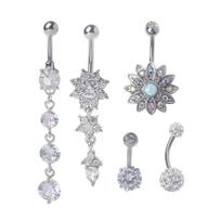Dangle Belly Button Ring 5x Navel Barbells CZ Stone Body Piercing S 1