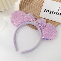Sequin Plastic Mouse Ear Hoop Handmade Cute Pink Bow Fashion Headband for Kids Amusement Park Photo Headdress violetinė