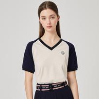Rick Color Block V-Neck Short Sleeve T-Shirt (Cream)_L4B1-Ts11C Note/Xs