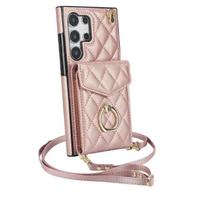 Crossbody Phone Case for Samsung Galaxy S23 S21 FE S25 Edge S24 S26 Ultra S22 Plus A16 A55 A15 A54 Wallet with Card Holde Cover Galaxy S25 Ultra rožinė