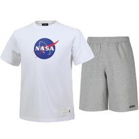Nasa Unisex Cotton Blend Training T-Shirt + Knee-Length Cotton Shorts Set [White + Light Melange] 100