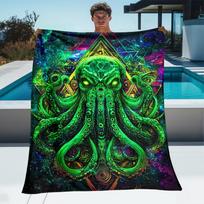Alien Octopus Trippy Art Fleece Blanket Psychedelic Cosmic Design Throw Blanket UFO Alien Theme Soft Plush Bedding Gift for Fans Size: 75*100cm, Weight: 230 GSM