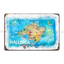 Majorkos Ispanija Iliustruotas Žemėlapis Su Lankytinomis Vietomis Ir Akcentais Metalinė Plokštelė Plakatas Plokštelės Pritaikyti Namų Skardos Ženklas Plakatas 20X30CM