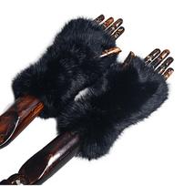 Real Rabbit Fur Mittens Women Fashion Fur Knitted Mittens Winter Warm Fur Fingerless Gloves