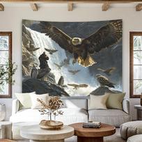 Majestic Eagle and Waterfall Scene Tapestry - Polyester, Luxurious Wall Art for Living Room, Bedroom, Office, Party Decor 100X70CM gray