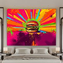 Colorful Pop Art Burger Tapestry, Vibrant Fast Food Wall Hanging for Kitchen Dining Room Dorm Decor 100X70CM