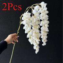 2 vnt. Imitacinės ilgos šakos 3 šakų orchidėjos visterijos žiedai šventinei namų lauko terasos sodo dekoracijai 2Pcs balta