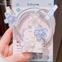 5Pcs 3D flower shell iPhone charger cable protector, anti-break data wire cover gray