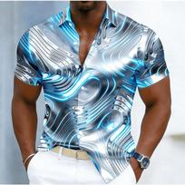 Men's Cyberpunk Fluid Gradient Print Short Sleeve Shirt, Spring Summer Edgy Casual Party Blouse, Loose Casual Top S