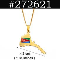 Eritrėjos žemėlapio vėliavos pakabukas ant kaklo Sidabro/Aukso spalvos Nerūdijančio plieno papuošalas moterims - vyrams Eritrėjos žemėlapis #272621 Water Wave Chain&60cm / 23.6 inches raudona