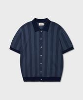 Amphist Mojito Herringbone Knit Shirt Navy Navy/Medium