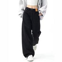 Black Baggy Straight Jeans Women Korean Fashion Streetwear High Waist Wide Leg Denim Pants Female Loose Mopping Jean Trouser XS