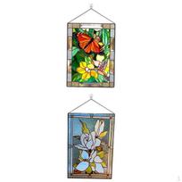 2 vnt. vitražiniai stačiakampiai langų paneliai ornamentai