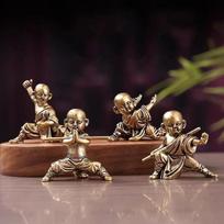 Solid Brass Kung Fu Monk Tea Pet – Zen Style Meditation Figurine for Home or Office Decor 4PCS