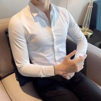 Men's Solid Color Long Sleeve Dress Shirt Casual Slim Fit Formal Business Top S