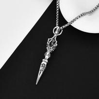 Six Character Buddhist Talisman Vajra Pendant Necklace for Women Men Long Stainless Steel Chain Jewelry
