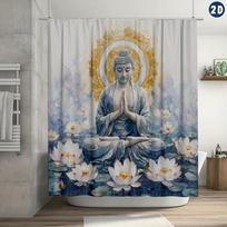 1pc Buddha Sitting Cross-Legged Meditation Shower Curtain, Lotus & Watercolor Design for Spiritual Bathroom Decor W90xH180cm