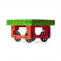 Hand Painted Wooden Thela Cart Tray – Indian Folk Art Serving Tray, Snack Tray, Tea Coffee Tray, Table Decor, Decorative Cart, Gift įvairiaspalvis