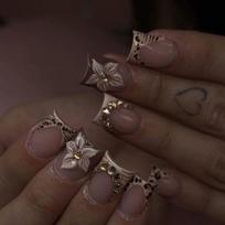 24Pcs Leopard Print French Press On Nails, Short Square Fake Nails with 3D Flower & Rhinestones United States