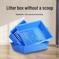 Extra Large Stackable Odor-Control Cat Litter Box - Open Design, No-Scoop Needed 3-Layer Cat Toilet mėlyna
