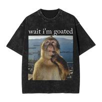 Thinking Monkey Meme  Washed T Shirts Streetwear Hip Hop Novelty TShirt  Tee Shirt for Unisex Women Cotton High Street S