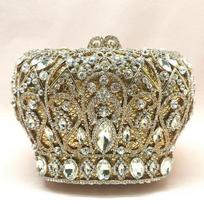 Crown Green Evening Clutch Purses Rhinestone Diamond Lady Clutches Crystal Party Prom Purses Women’s Stone Formal Party Handbags 17cmX14cmX9.5cm gray