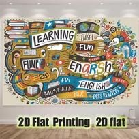 2D Colorful Learning Backdrop English Classroom Graffiti Photography Background 47.2x31.5inch/120*80cm