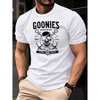 Vyriški „Goonies“ grafinis marškinėlis | Vintažinis hiphopo stilius, minkštas ir pralaidus orui, drąsus spaudinio dizainas, apvali apykaklė, trumpomis rankovėmis vasaros marškinėlis, hiphopo marškinėlis S balta