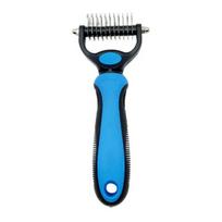 Gentle Pet Hair Remover Grooming Rake, Dual-Sided Stainless Steel Blades, Deshedding And Lightweight Dog Brush Dematting Brush, Undercoat Rake S tamsiai mėlyna spalva