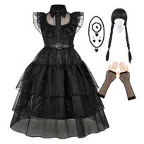Trečiadienės Adams Vaikų Cosplay Kostiumas Su Šifono Suknele Helovino Šventėms 110cm black