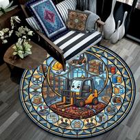 Construction Glass Round Area Rug Under Office Chairs Bedroom Living Room Home Decor 80cm x 80cm