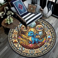 Dragons Treasures Glass Round Area Rug Under Office Chairs Bedroom Living Room Home Decor 80cm x 80cm