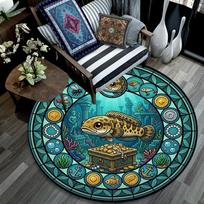 Underwater Treasure Hunt Round Area Rug Under Office Chairs Bedroom Living Room Home Decor 80cm x 80cm