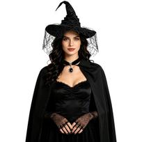 Halloween Witch Costume 4-Piece Set with Hat Gloves Necklace Cape for Women One Size