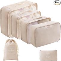 6pcs/Set Packing Cubes for Travel, Luggage Organizers with Shoe & Toiletry Bags, Lightweight Suitcase Organizer for Carry-On, Washable Laundry Bags smėlis