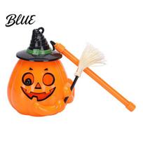Spooky Night Party Light Glowing Halloween Pumpkin Lantern Jack O Lantern with Witch Hat Broom LED Face Up Decor Trick or Treat Prop for Kids Decor A