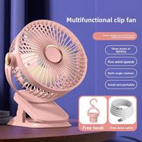 4 in 1 Clip Fan 5 Speeds 3 Night Lights 720° Rotation USB Rechargeable Brushless Motor Ultra Quiet for Home Office Dorm Camping rožinė
