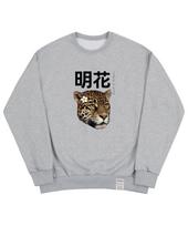 Graver [Unisex] Flower Real Leopard Center Sweatshirt_Gray Grey_Black Logo/S