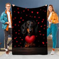 VIKAMA Dachshund Plush Blanket Soft Skin-Friendly and Warm Living Room Bedroom Sleep Valentine's Day Gift Size: 75*100cm, Weight: 230 GSM