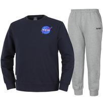 Nasa Unisex Loose Fit Sweatshirt With Wappen + Jogger Pants Set [Navy + Light Melange] 100