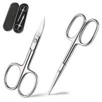 MAYCREATE® 2pcs Nose Scissors Beard Mustache Eyebrow Trimmer Stainless Steel Set with Storage Box (Silver)