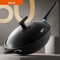 SUPOR Fine Iron Round-Bottom Wok with High Arched Lid