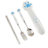Reusable Cat Paw Cutlery Set Portable Fork Spoon Set Boxed Tableware  Outdoor Picnic mėlyna