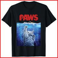 White Cat Attack Swimmer Paws Black Cotton T-Shirt S-5XL L