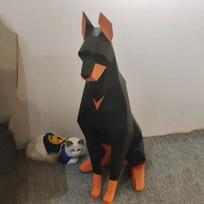 100 cm aukščio Juodo dobermano 3D gyvūno skulptūra Dobermanas Popieriaus modelis miegamojo svetainės rankų darbo „pasidaryk pats“ Geometrinis origami modelis oranžinė
