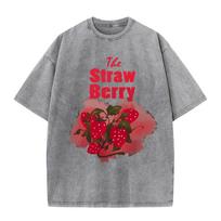 Cotton Washed T-Shirts All-Math O-Neck Distressed Tees Sweet Strawberries Print Short Sleeve Summer Street Female Clothes S įvairiaspalvis