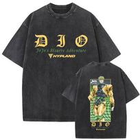 Washed Vintage Anime JoJo's Bizarre Adventure Dio Brando Double Sided Print T-shirt Men Women's Casual Oversized Cotton T Shirts S įvairiaspalvis