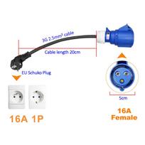 Electric Vehicle Charging Adapter 16A EU Schuko Plug to 16A Blue CEE Socket Adapter For EV Charger 16A Blue Adapter blue