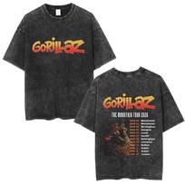 Washed Vintage Rock Band Gorillaz The Mountain Tour 2026 T-shirt Men Women Hip Hop Fashion Oversized T Shirt Men's Streetwear S įvairiaspalvis