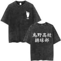 Washed Vintage Anime Haikyuu KARASUNO VOLLEYBALL CLUB T-shirt Men's Manga Oversized T Shirt Unisex Casual High Quality T-shirts S įvairiaspalvis